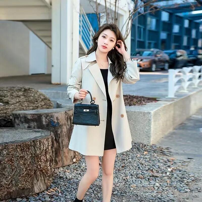 High-End Windbreaker Damen Midilänge Frühling und Herbst Slim Figurbetont Westlicher Stil Allround-Jacke Trend