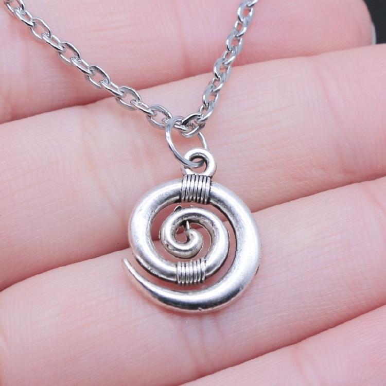 Fashion Jewelry Antique Silver Color Spiral Symbol Chain Necklace for Cool Girl
