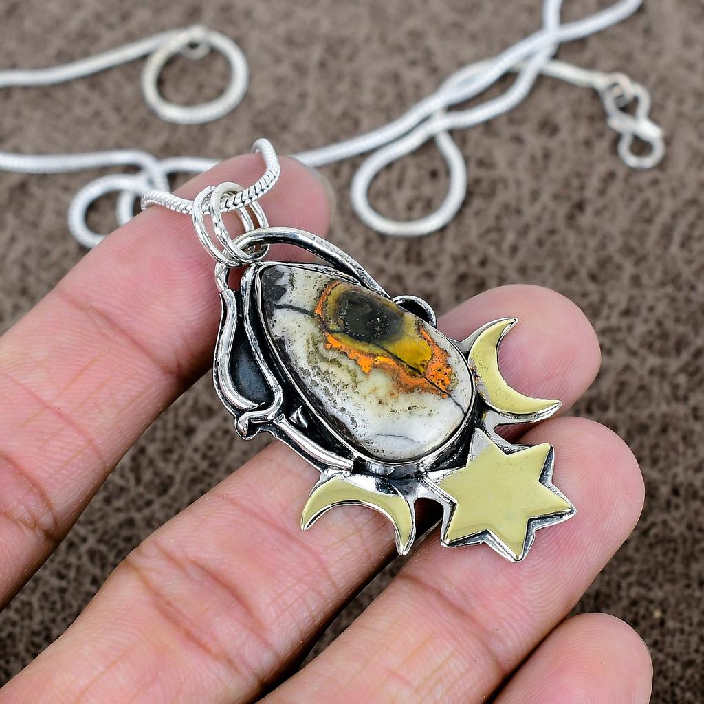Bumble Bee Jasper Gemstone 925 Sterling Silver Jewelry Pendant 2.17" KKG-562