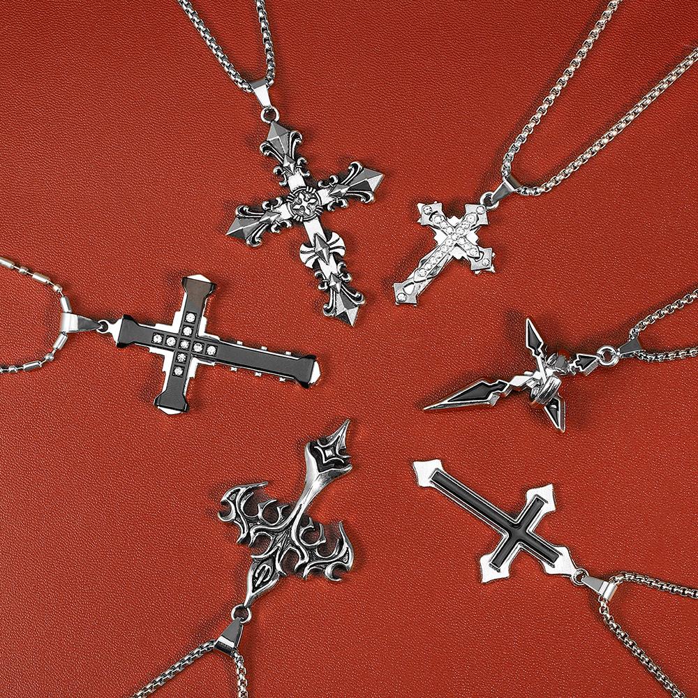 High Quality Cross Titanium Steel Non Fading Necklace,Domineering Trendy Men's hip-hop Pendant Chain,New Handsome Men Women Gift