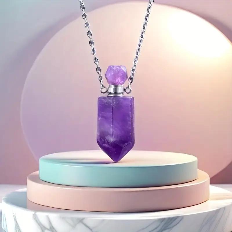 Hexagonal Amethyst Perfume Bottle Necklace for Aromatherapy
