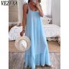 Women's Fashion Summer Spring Solid Color Print Sleeveless Suspenders Loose Waistlinet Casual Dresses