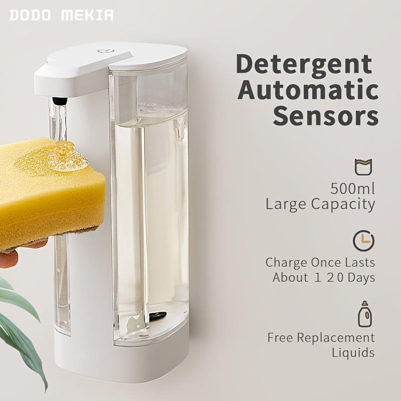 Dispensador de jabón desinfectante de manos independiente con sensor para lavavajillas automático, gran capacidad de 500 ml, carga USB, para uso en cocina.