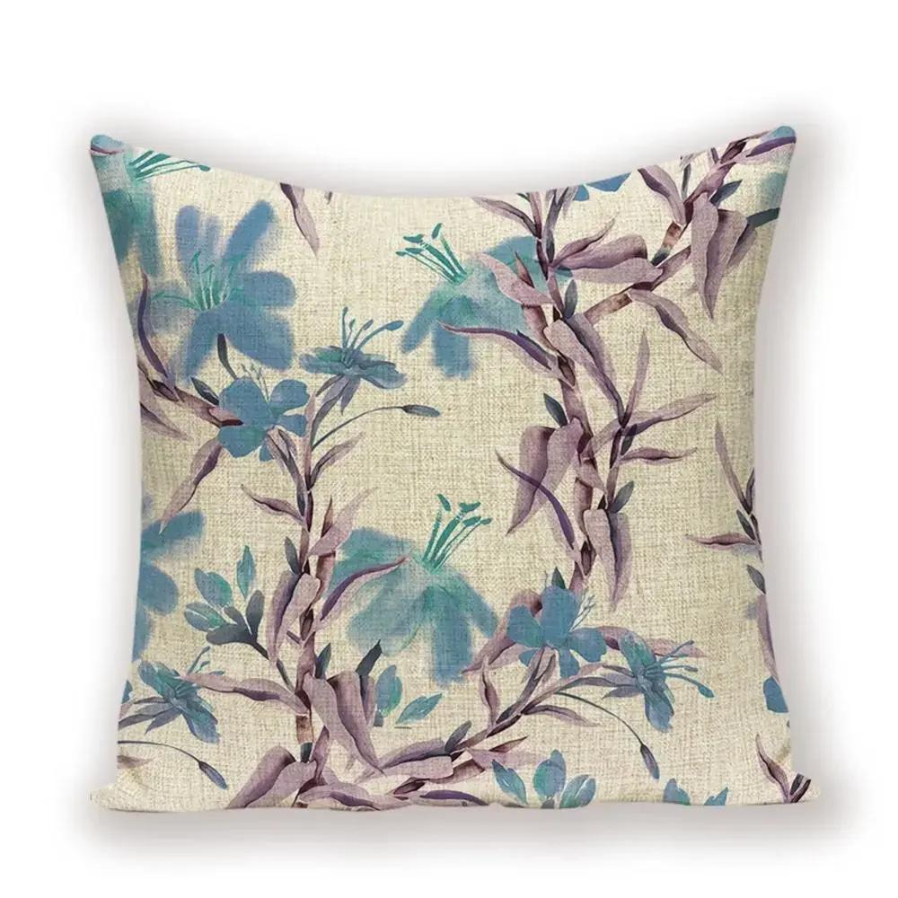 Vintage Floral  Linen Pillow Case Sofa Living Room Seat Car Soft Cushion Cover Home Decorative Pillowcase 45*45cm