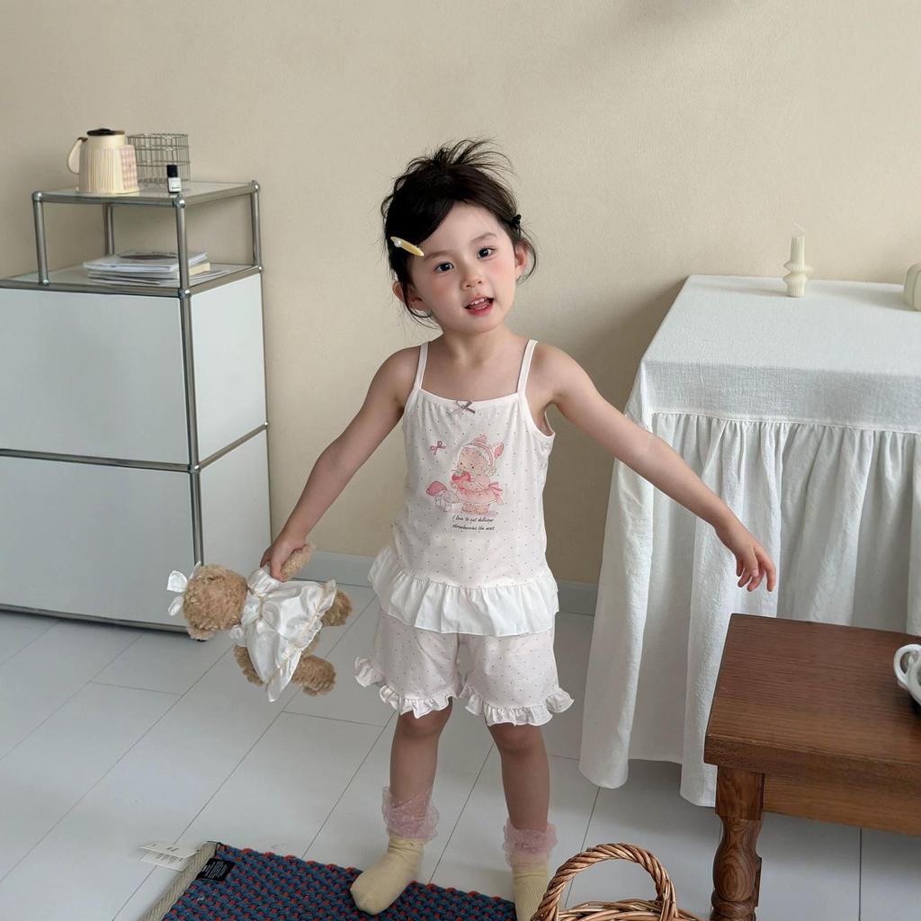 Class A Lyocell Girls' Little Fish Summer Pajamas – Soft, Breathable, Lightweight Camisole Homewear