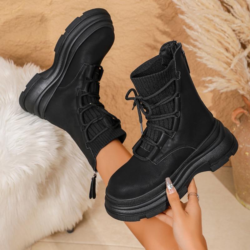 

Thick-soled small Martin boots women s new height-increasing versatile short boots muffin knitted fashion boots 40 чёрный