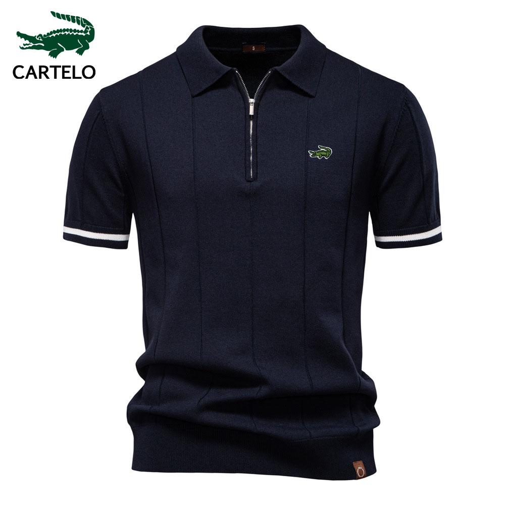 

CARTELO 2025 Весна/Лето Вышитая Новая Мужская Деловая Повседневная Шерстяная Рубашка Поло, Трикотажная Рубашка Поло С Отложным Воротником, Короткий Рукав S белый