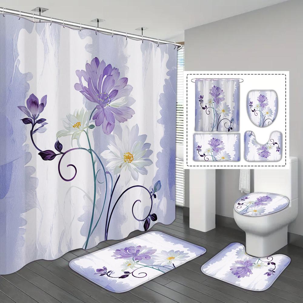 

Набор из 4 предметов: водонепроницаемые печатные шторки для душа из синего и белого жадеита с 12 крючками, коврики для пола в ванной 180*180cm