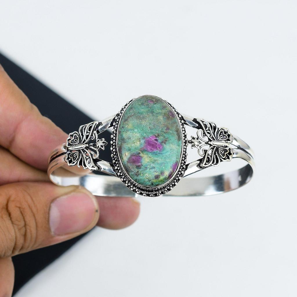 Jemný náramek z rubínového fuchsitu, ručně vyrobený ze sterlingového stříbra 925, náramek z rubínového fuchsitu, pro manželku, unisex náramek, dárek k narozeninám pro lásku