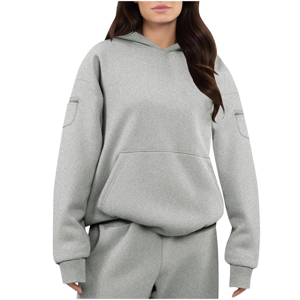 Women's Loose Comfortable Casual Fashionable Solid Color Long Sleeved Hooded Sweatshirt