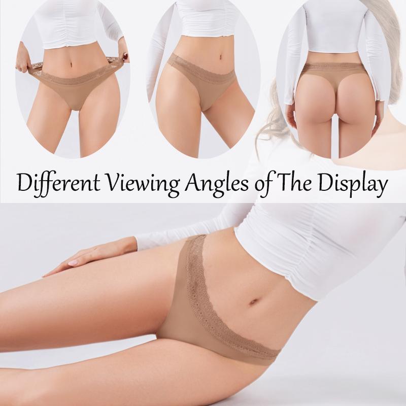 Women's Sexy Traceless T-Back Thongs Panties Seamless Solid Color Lace Trim Cozy Underwear Female Low Waist G-String Lingerie