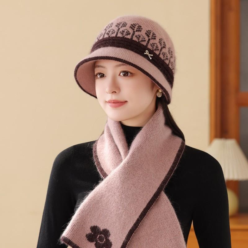 Rabbit Hair Knitted Hat Women'S Autumn And Winter Velvet Warm Basin Hat In The Elderly Cold Bucket Hat Big Head Circumference Shows Small Face