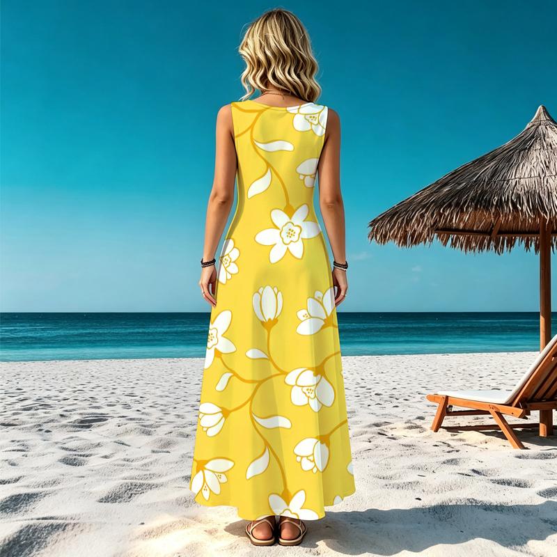 Casual Women’s Maxi Dress,Beach Vibes Sleeveless Lightweight Loose Fit Summer Dress,Perfect for Beach Walks Picnics