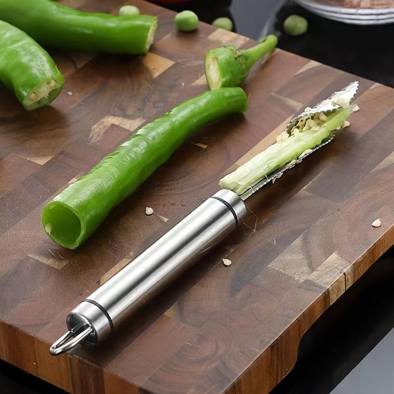 2pcs Creative Stainless Steel Chili Corer Bitter Gourd Chili Seed Remover Core Digging Knife Pepper Slicer Vegetable Slicer