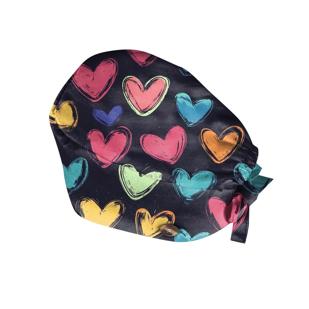 Fashion Heart Pattern Work Cap Casual Washable Head Cover Dustproof Nurse Hat Adjustable Scrub Surgical Cap for Professionals