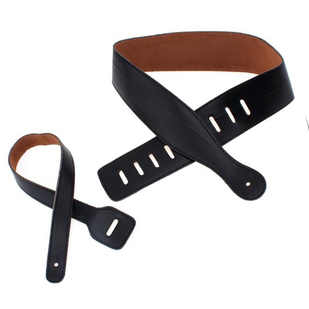 Guitar Leather Strap Black Hand Stitched Edge Adjustable Length Universal Bass Strap for Acoustic