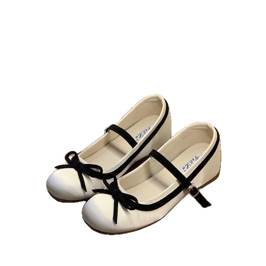 Gentle fairy evening wind single shoes spring French sweet elegant satin bow heightening Mary Jane shoes
