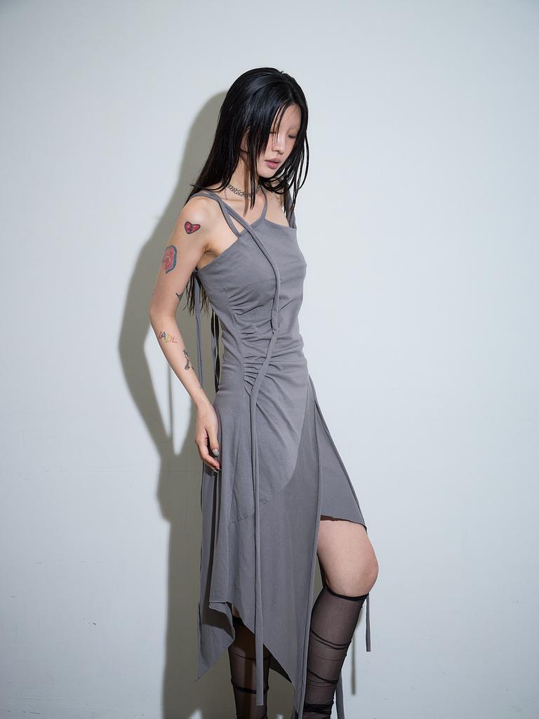 Nogtabeu Cutout Slip Dress Grey
