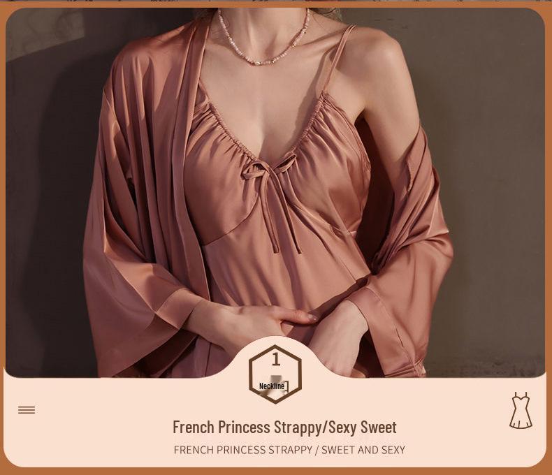 Collezione Seta di Ghiaccio: Abito Pigiama Camicia da Notte Sexy da Donna di Alta Gamma - Camicia da Notte in Seta Primavera/Estate