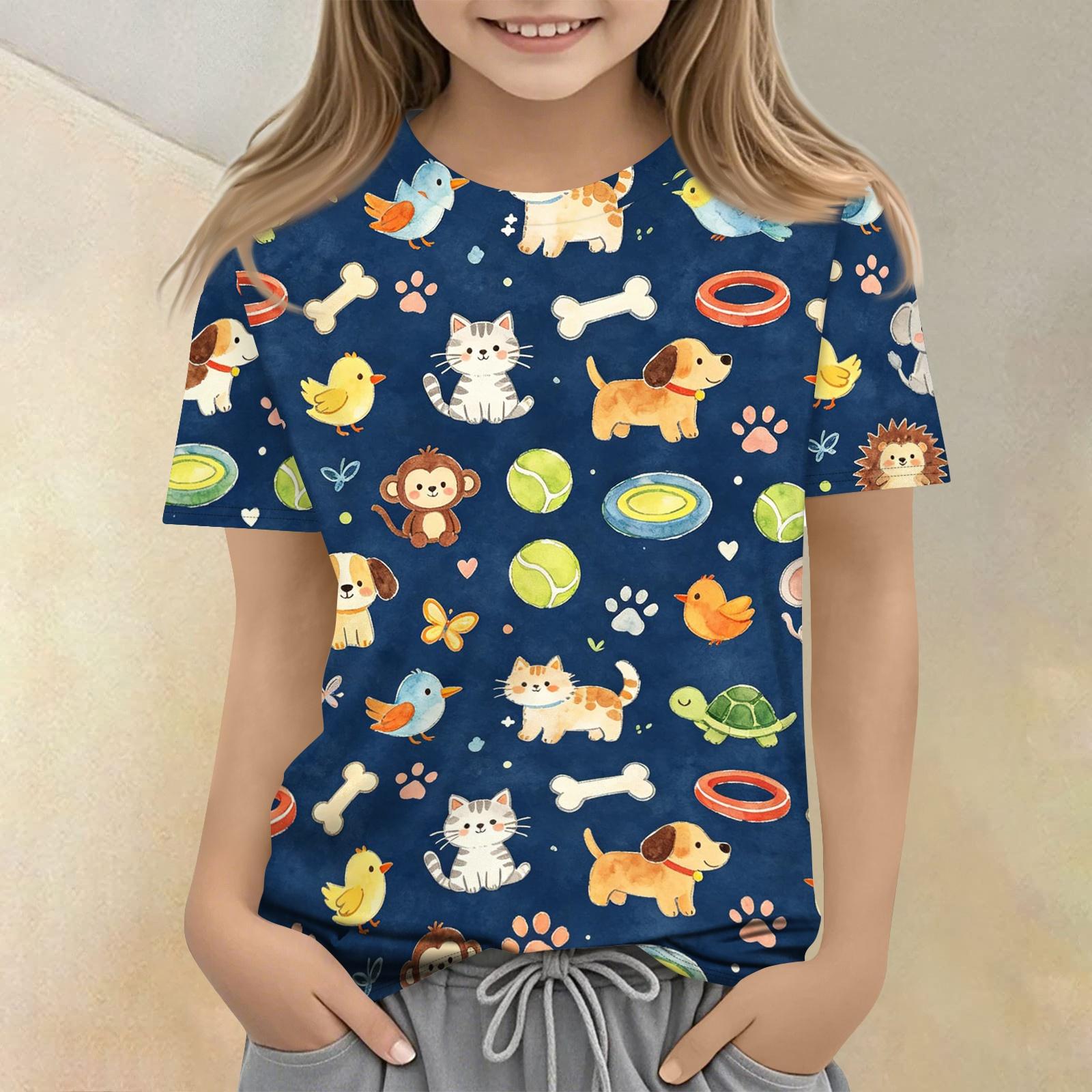 

Kids Animal Print Crew Neck Short Sleeve Casual Loose Fit T Shirt Top Soft Comfortable Fabric Suitable for Everyday Wear 120