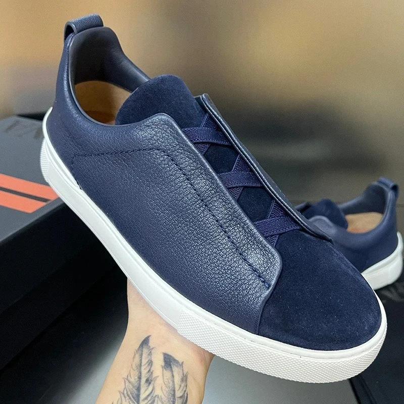 Spring Autumn Vintage High Quality Genuine Leather Lace-Up Shoes Man's Solid Color Round Toe Low-cut Flat Bottom Shoes