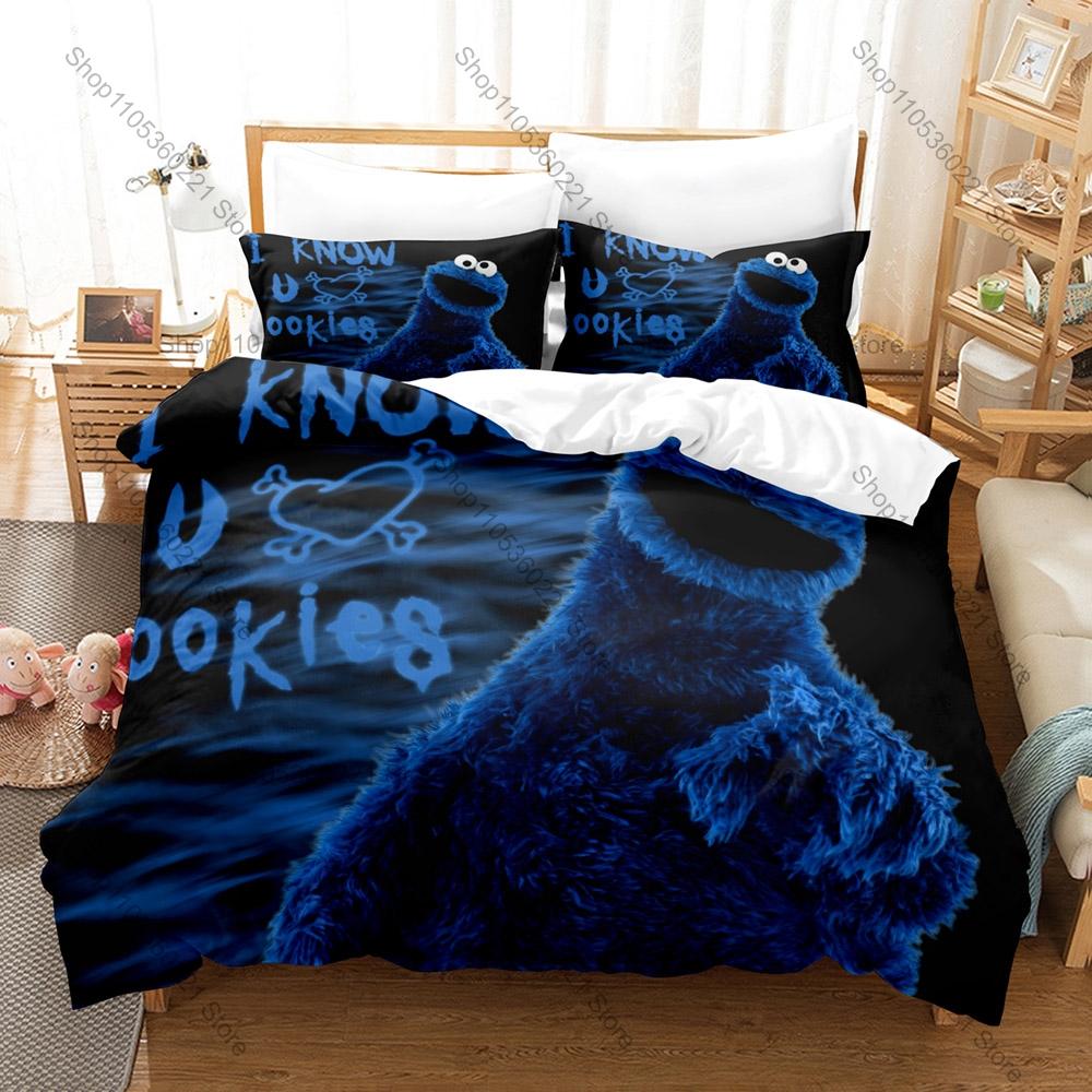 Cool Lovely Cartoon Monster Cookie Pattern Bedding Set 1 Duvet Cover + 2 Pillowcases HD Digital Print Bed Linen
