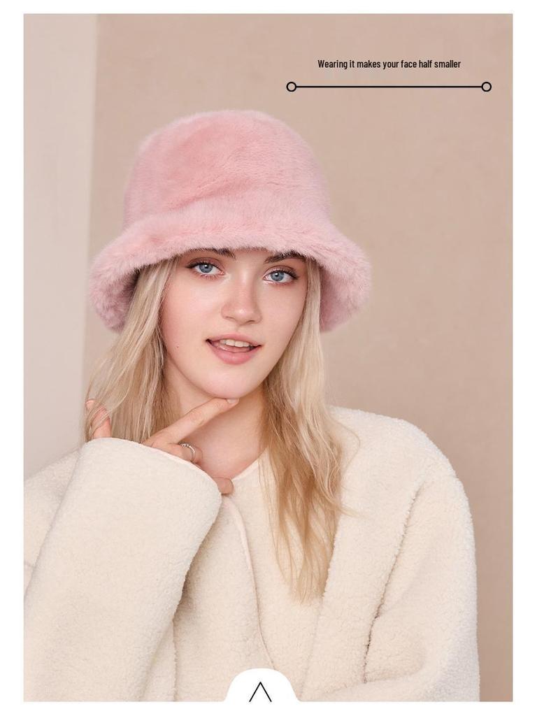 Women's Plush Faux Fur Fisherman Hat - Warm, Stylish, and Versatile for Autumn & Winter