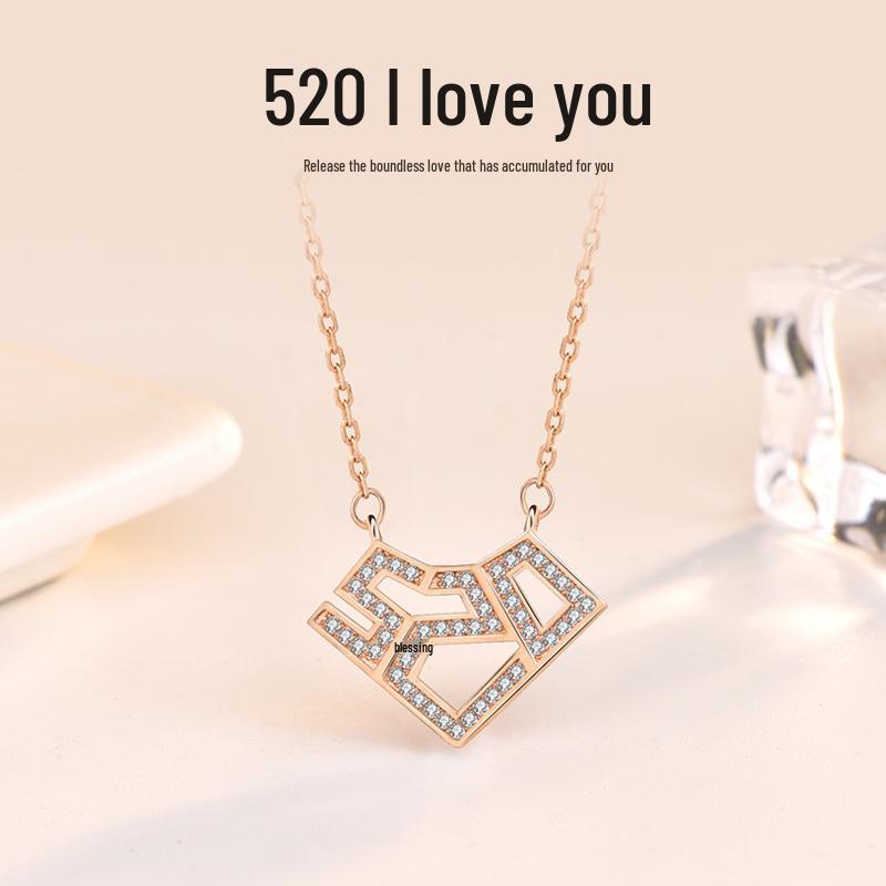 

925 Sterling Silver Heart Necklace - Rose Gold Geometric Clavicle Chain, Valentine s Gift for Her. 925 Silver