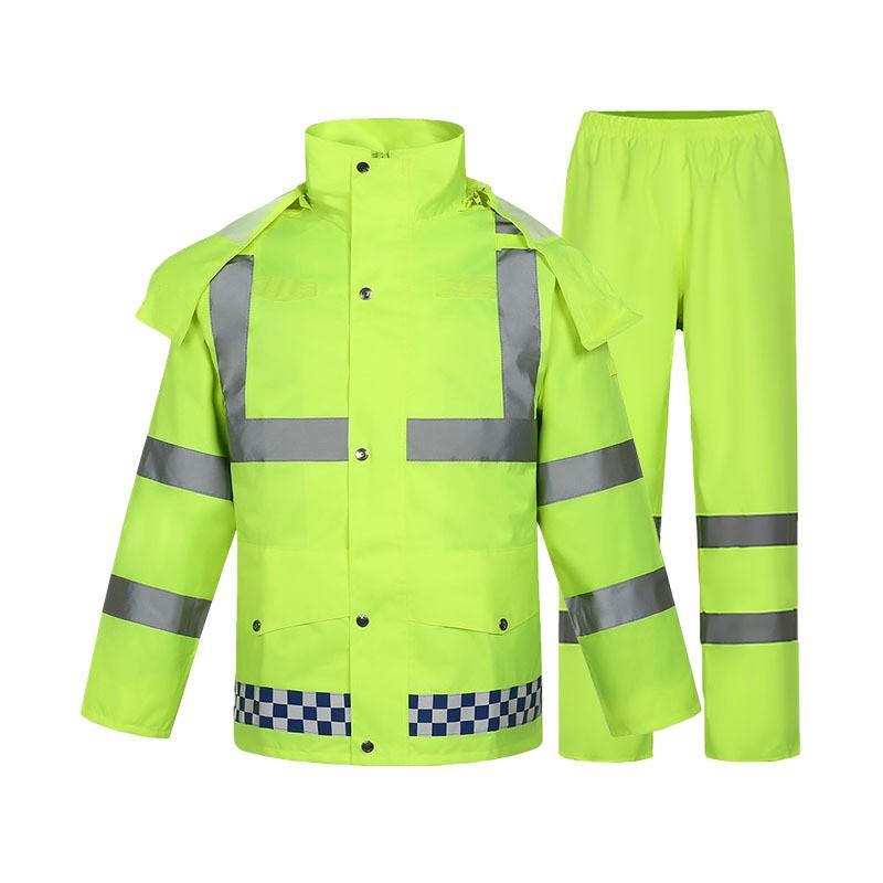 1 High Visibility Reflective Rain Suit Motorcycle Riders Adult Waterproof Oxford Fabric Patrol Jacket Pants Set Fluorescent