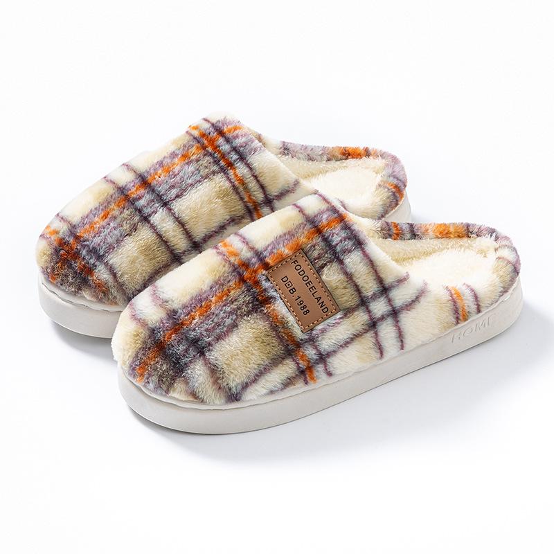 Fashion home cotton slippers women's autumn and winter new non-slip velvet warm colored striped cotton slippers