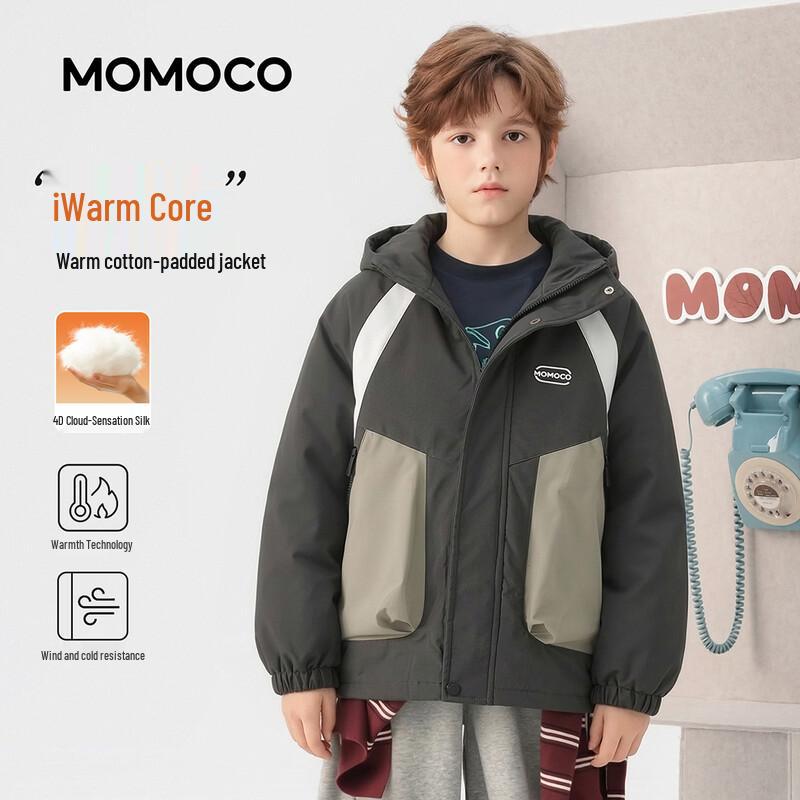 MOMOCO Boys' Hooded Color-Block Padded Winter Windbreaker