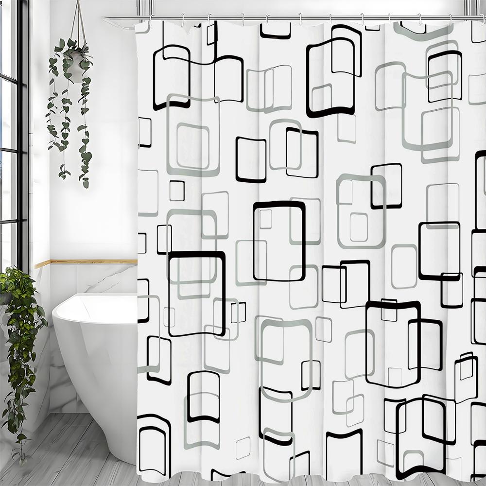 Moderní Jednoduchý Geometrický Čtvercový Sprchový Závěs, Koupelnový Dekorativní Sprchový Závěs, Vodotěsný Sprchový Závěs s Háčky