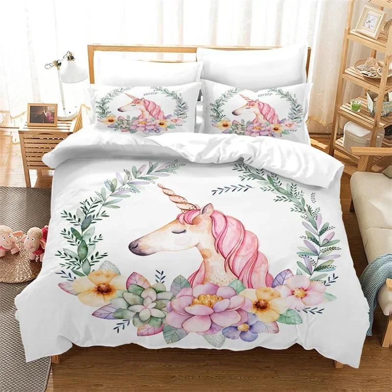 Luxury New 3D Print Cartoon Children Bedding Set Unicorn Duvet Cover Set Full Twin For Kids Girls Room Decor Cute Fashion Design