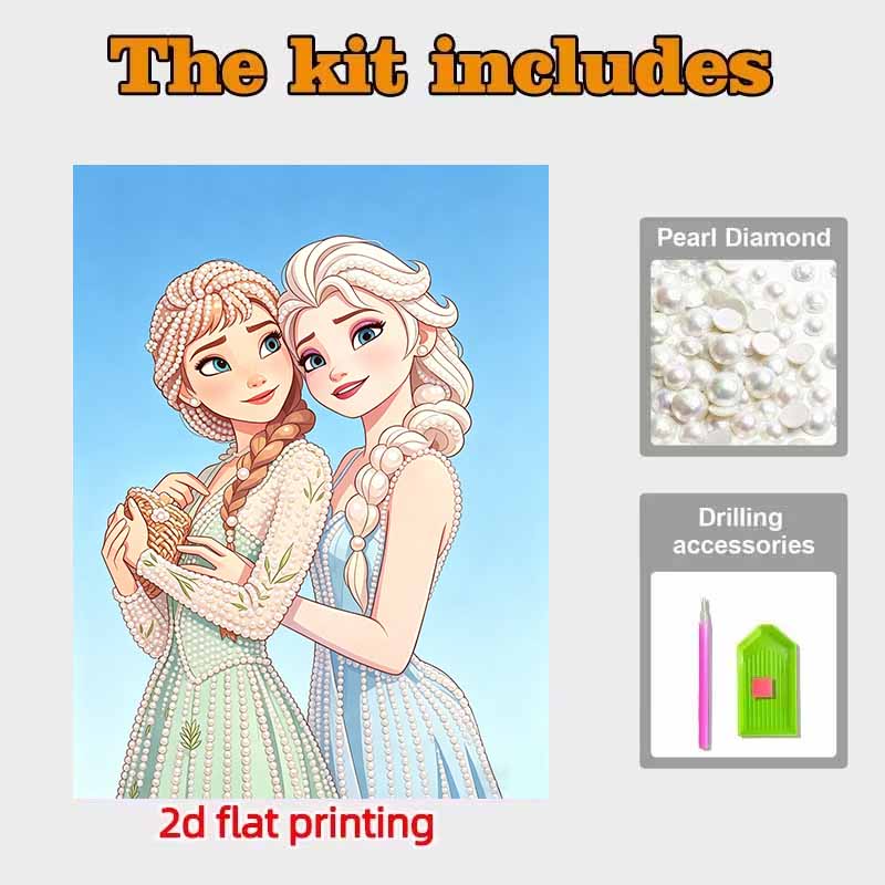 Disney Pearl Painting Frozen Anna and Elsa Sisters Handmade DIY Pearl Gem Painting Pictures Crafts Special Shape Home Wall Decoration
