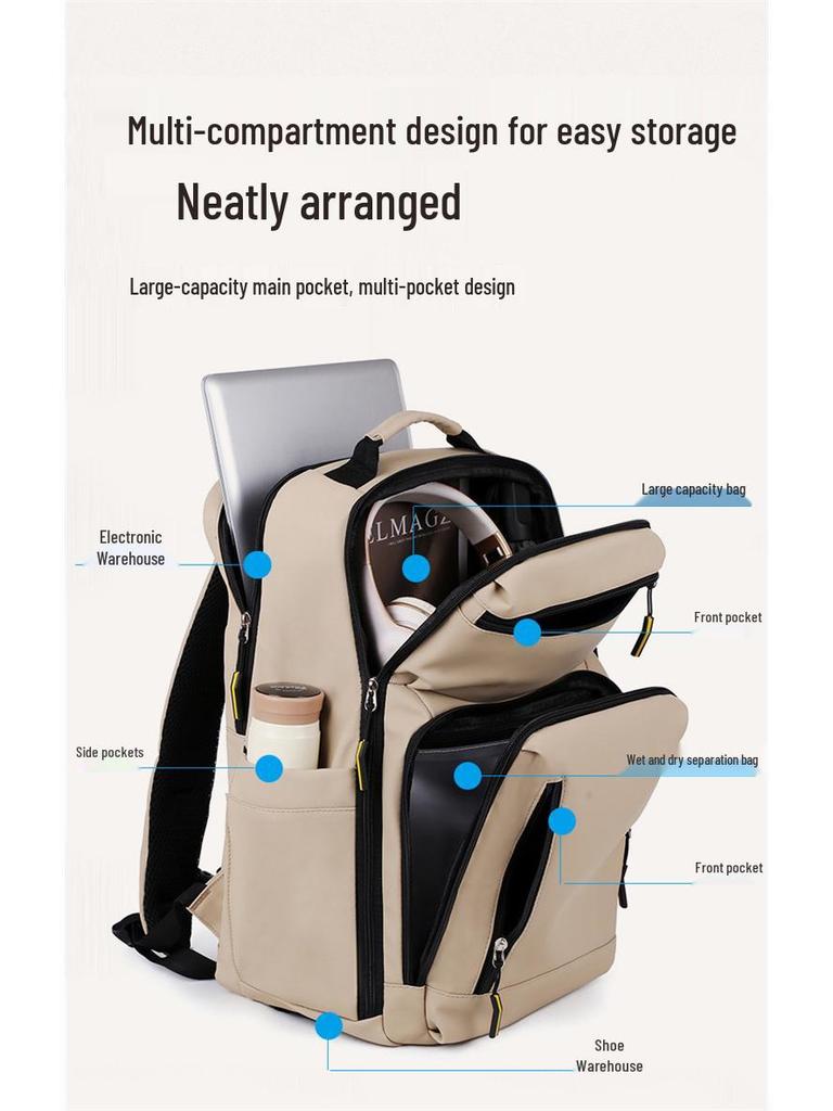 Multifunctional Waterproof Travel Backpack with Laptop and Shoe Compartments, Unisex