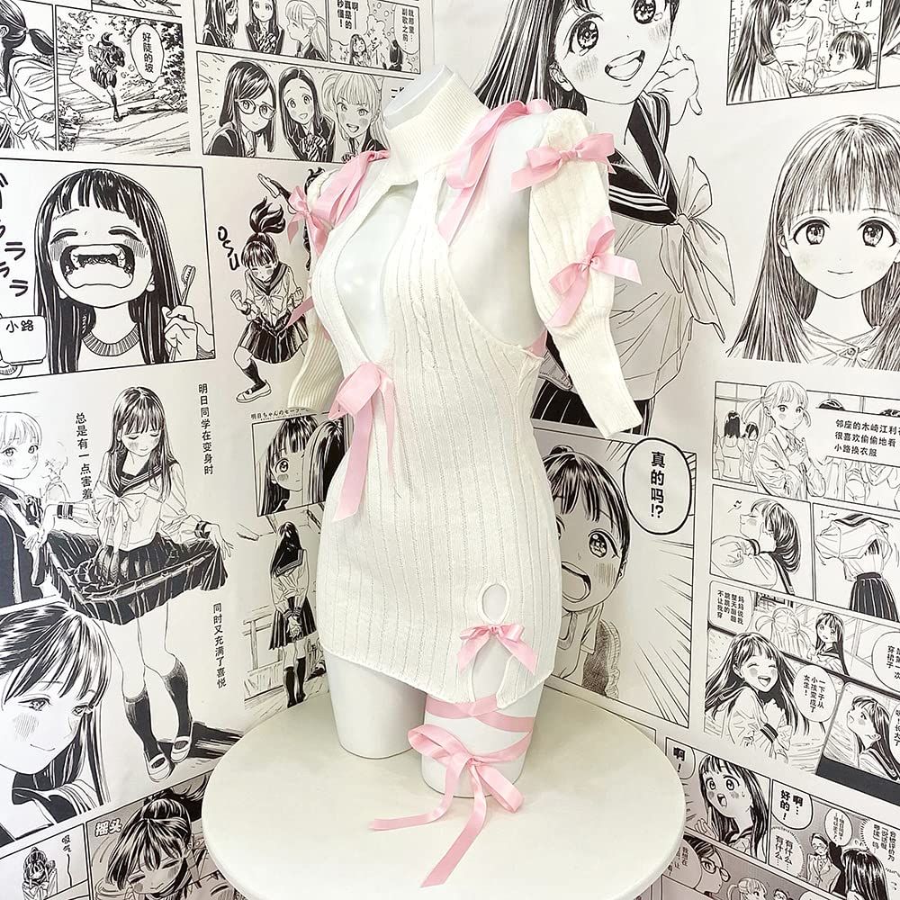 SHLYMP sweater Lolita knit back open chest sweater sexy cosplay erotic extreme lewd high neck fashion costume maid dress maid dress dumpling girl