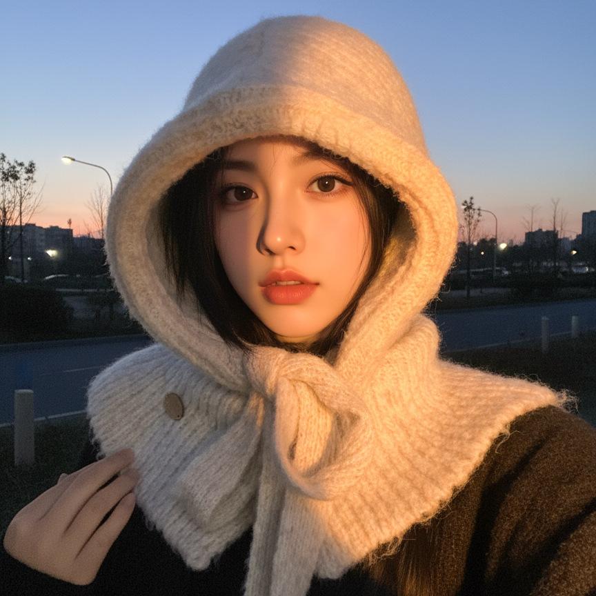 Winter Thickened Warm Ear Protection Big Head Circumference Knitted Wool Hat Women