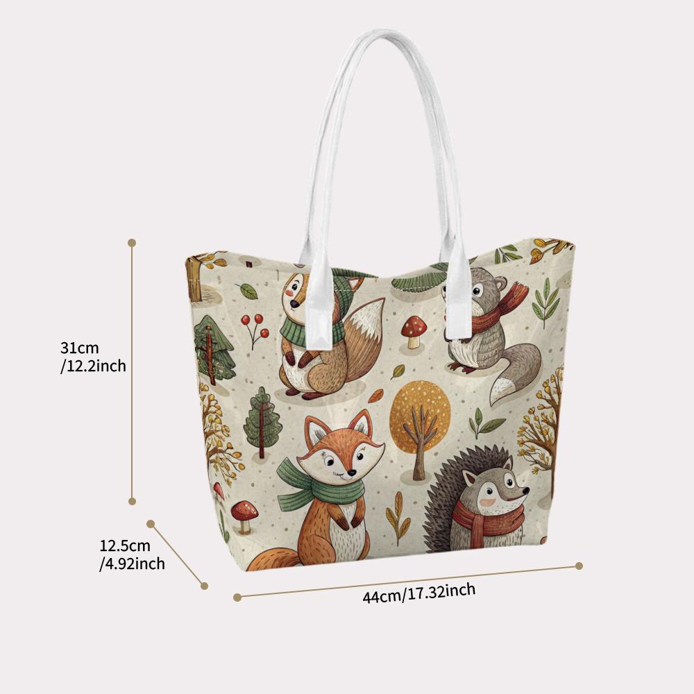 Cute Forest Animal Print Tote Bag Large Capacity Daily Casual Lightweight Shoulder Bag for Women Shopping Travel Use