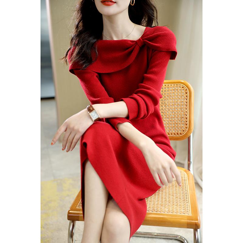 

Новая весенняя трикотажная юбка с бантом, праздничное красное платье средней длины для женщин one size fits all красный