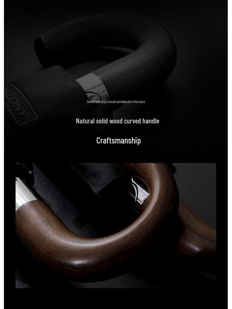 PALONY Solid Wood Handle Windproof Men's Umbrella - Extra Large, Automatic, Sun & Rain Protection, Three-Fold Design