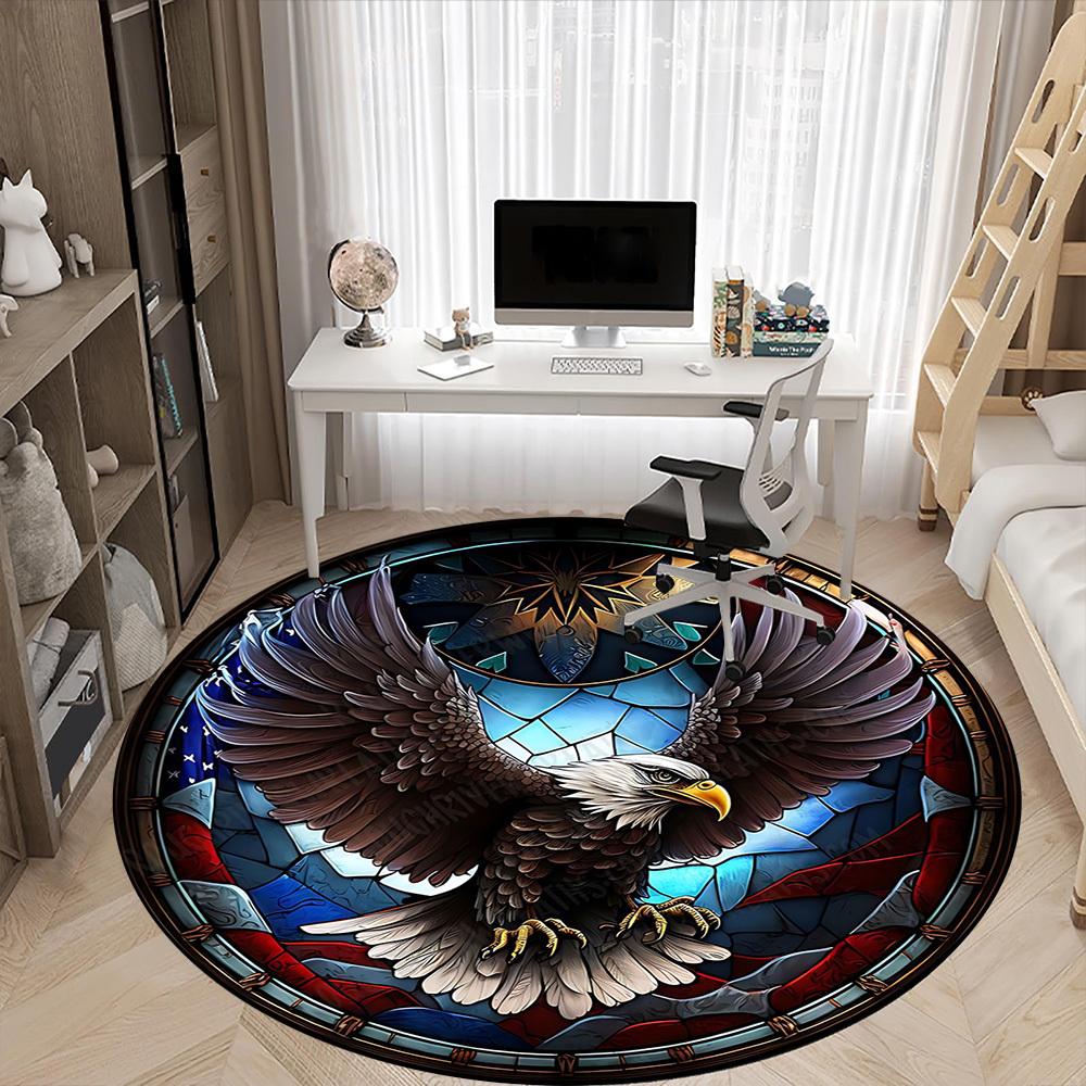 1pc American Eagle Stained Glass Chair Carpet for Office Non-Slip, Machine Washable Rug for Office - Holiday DecorMachine Made yy2510