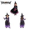 Exquisites Kinder-Halloween-Hexenkostüm mit seidigem Stoff und aufwendigen Details