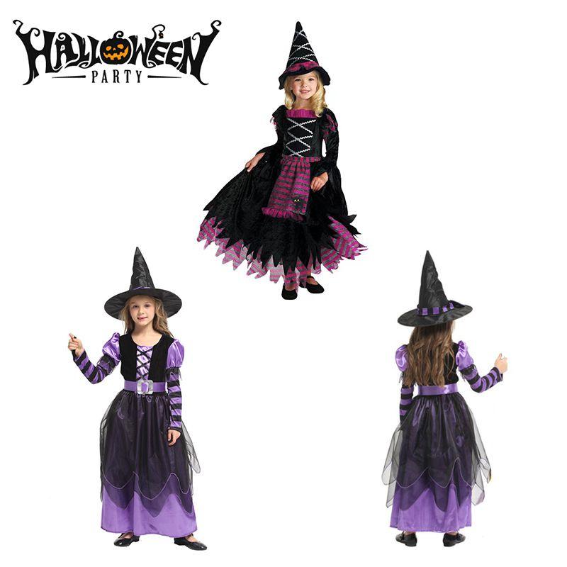 Halloween Children Black Witch Cosplay Costume Fancy Dress Party Dress Suit Girl