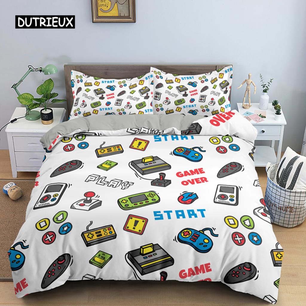 Gamer-Bettwäsche-Set für Jungen, Gamer-Bettdecke, Bettbezug, Gaming-Themen-Schlafzimmerdekor, Einzel- und Kingsize-Polyester-Bettwäsche-Set, Heimtextilien