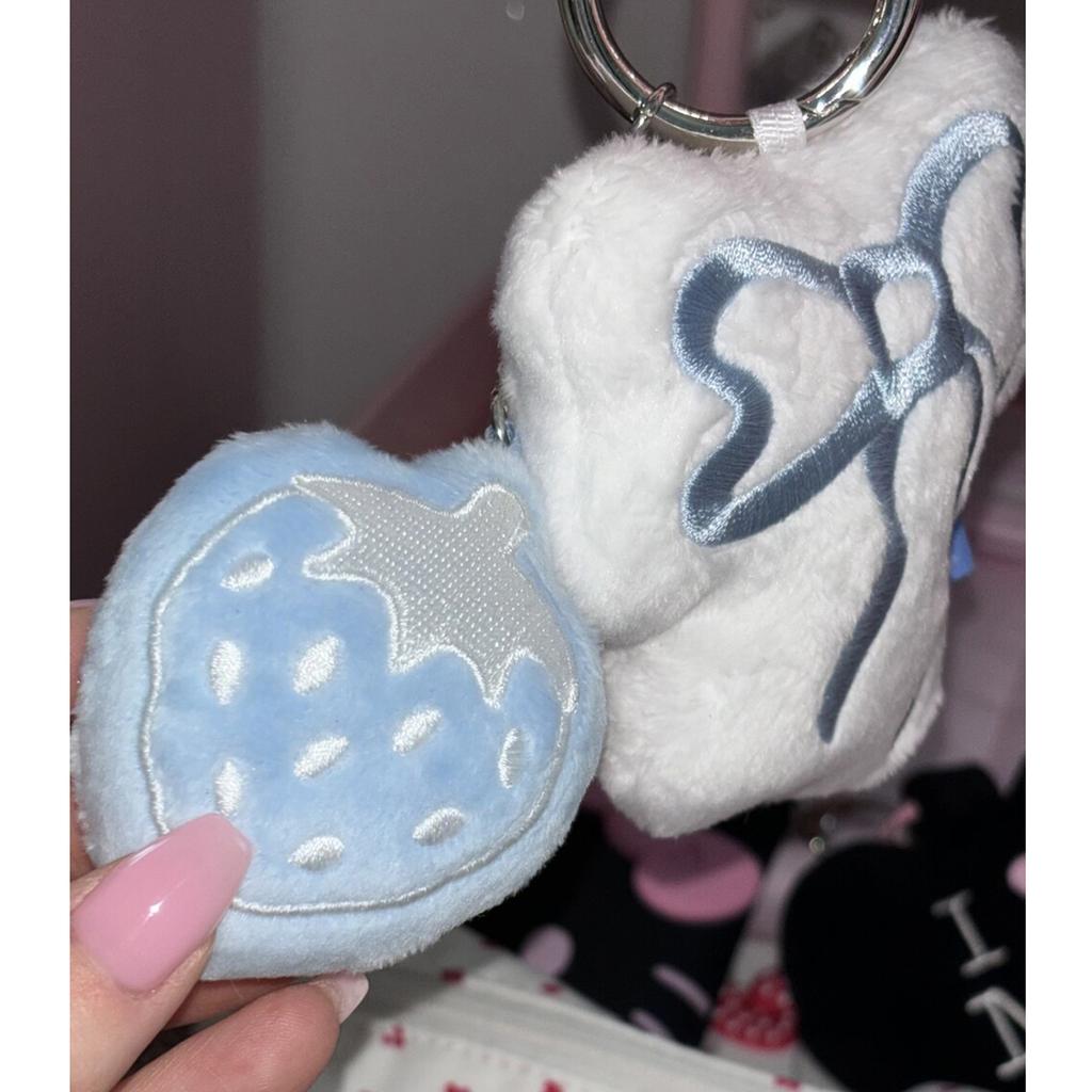 Plush Strawberry Bowknot Charm Keychains Sweet Lovely Pendant Hangings Ornament Keyring Backpack Decoration for Women