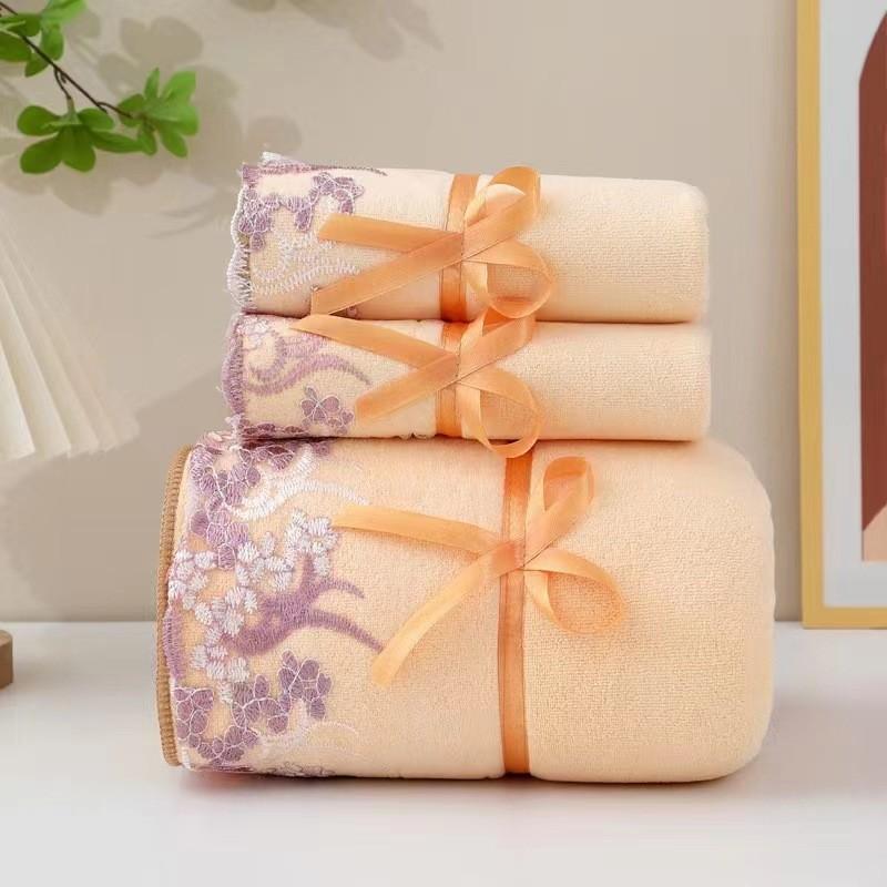 Conjunto de Toalhas de Microfibra Toalha de Banho Bordada com Renda de Luxo Conjunto de Presente Toalha de Rosto Toalha de Banho Secagem Rápida Toalhas de Felpo
