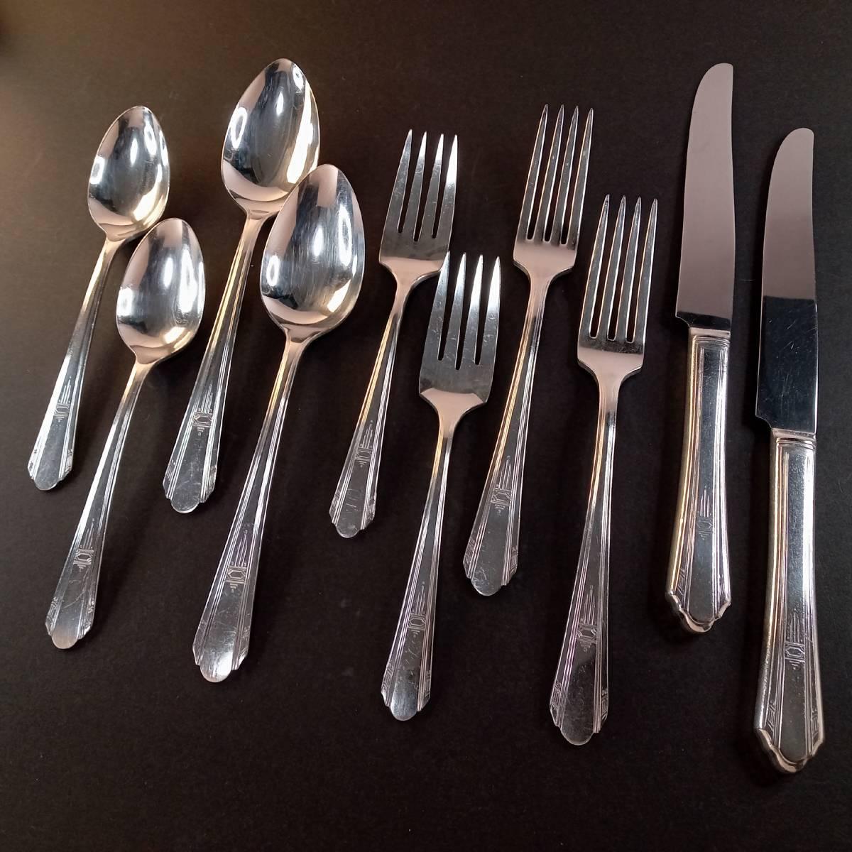 Used [AIKU-YA] Art Deco WM ROGERS Cutlery 1933 PARAMOUNT Silver PL 10 Pieces America Paramount