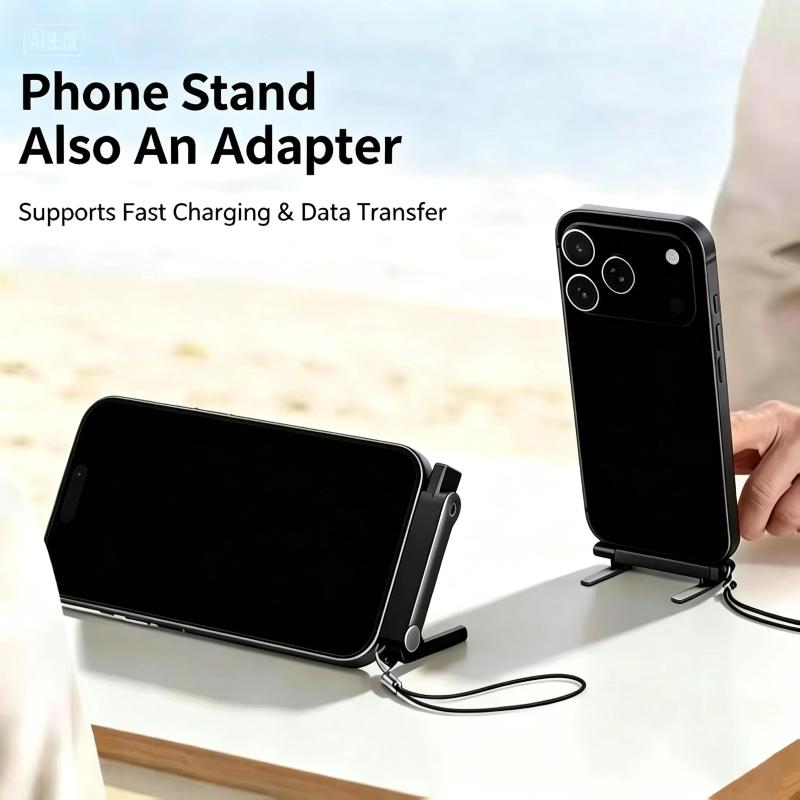240W 2-i-1 Sort/Orange Hurtigopladning Foldbar Støttefod Datakabel Type-C Til Type-C Datakabel Med Telefon Tablet Stand Adapter