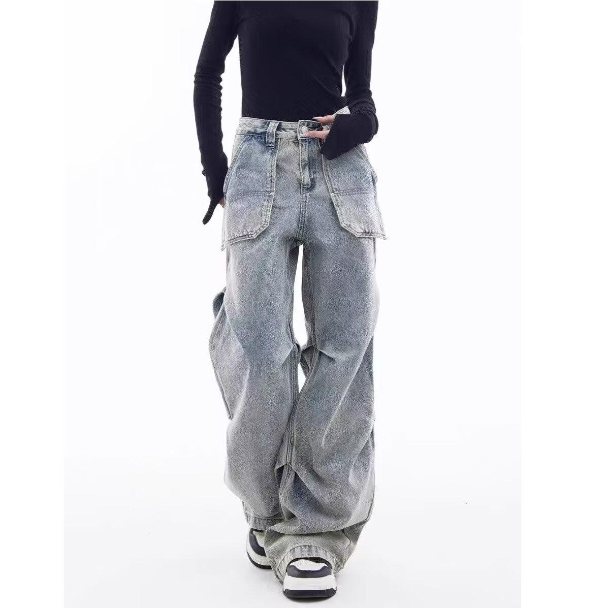 

Синие женские джинсы с высокой талией, винтажные прямые мешковатые джинсовые брюки, уличный стиль, американский дизайн, модные широкие джинсовые брюки Sense S синий