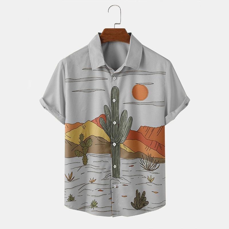 

Літні чоловічі сорочки з короткими рукавами з квітковим принтом Повсякденні гавайські футболки Топи на ґудзиках 2XL